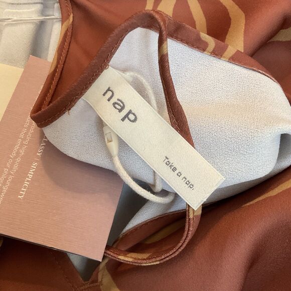 NAP Abstract Maxi Dress Empire Waist Long Sleeves Rust, Size L NWT - Picture 13 of 16